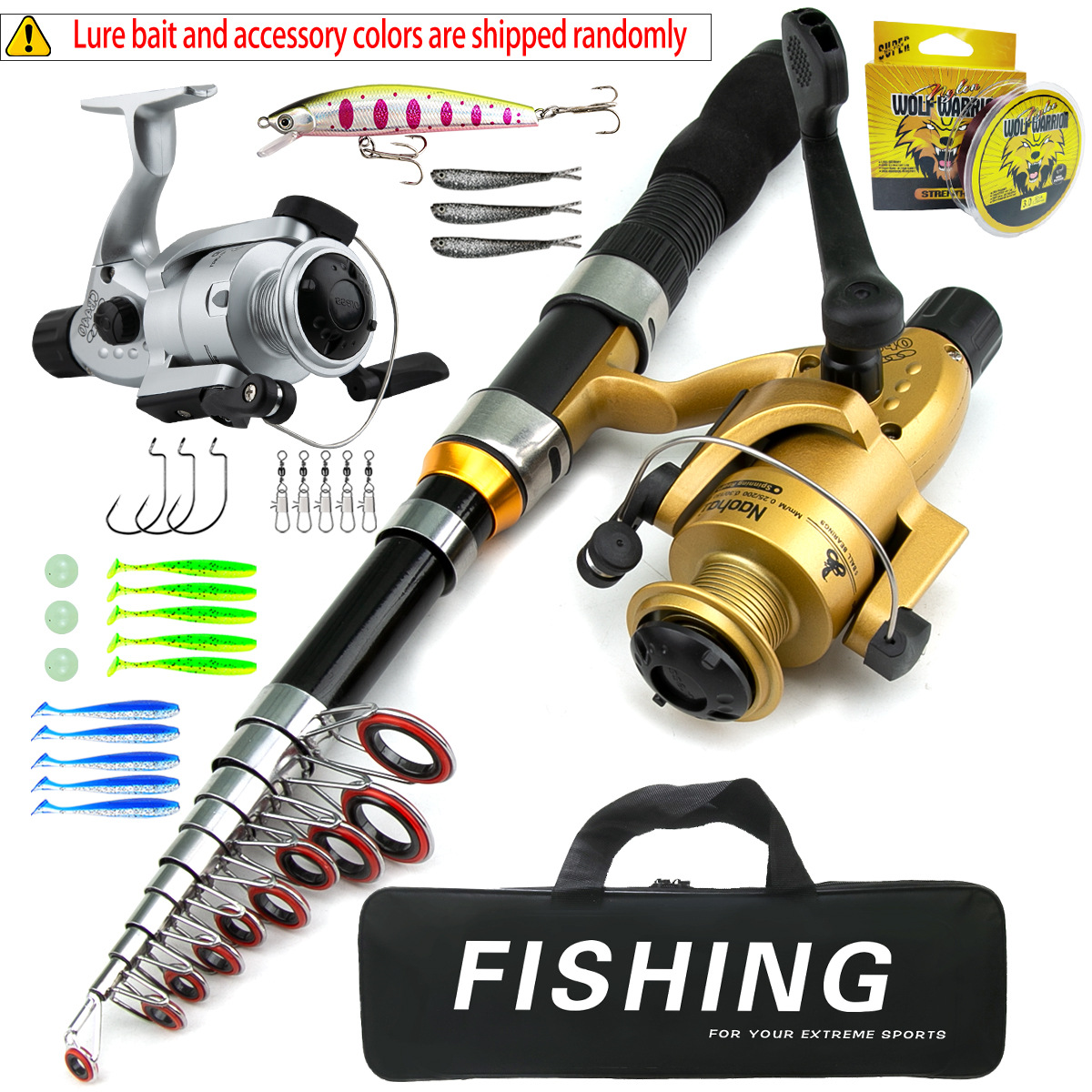 Freshwater Line - Tragbares 1,8m 2,1m Teleskop-Angelruten-Set mit Rolle,